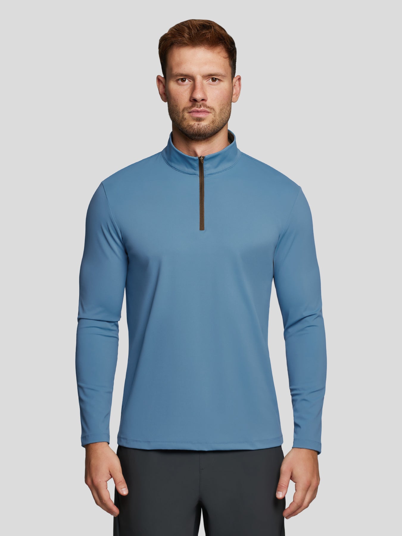 SmoothBlend Slim Fit Half Zip Mock Neck Tee: Zip Contrast Color