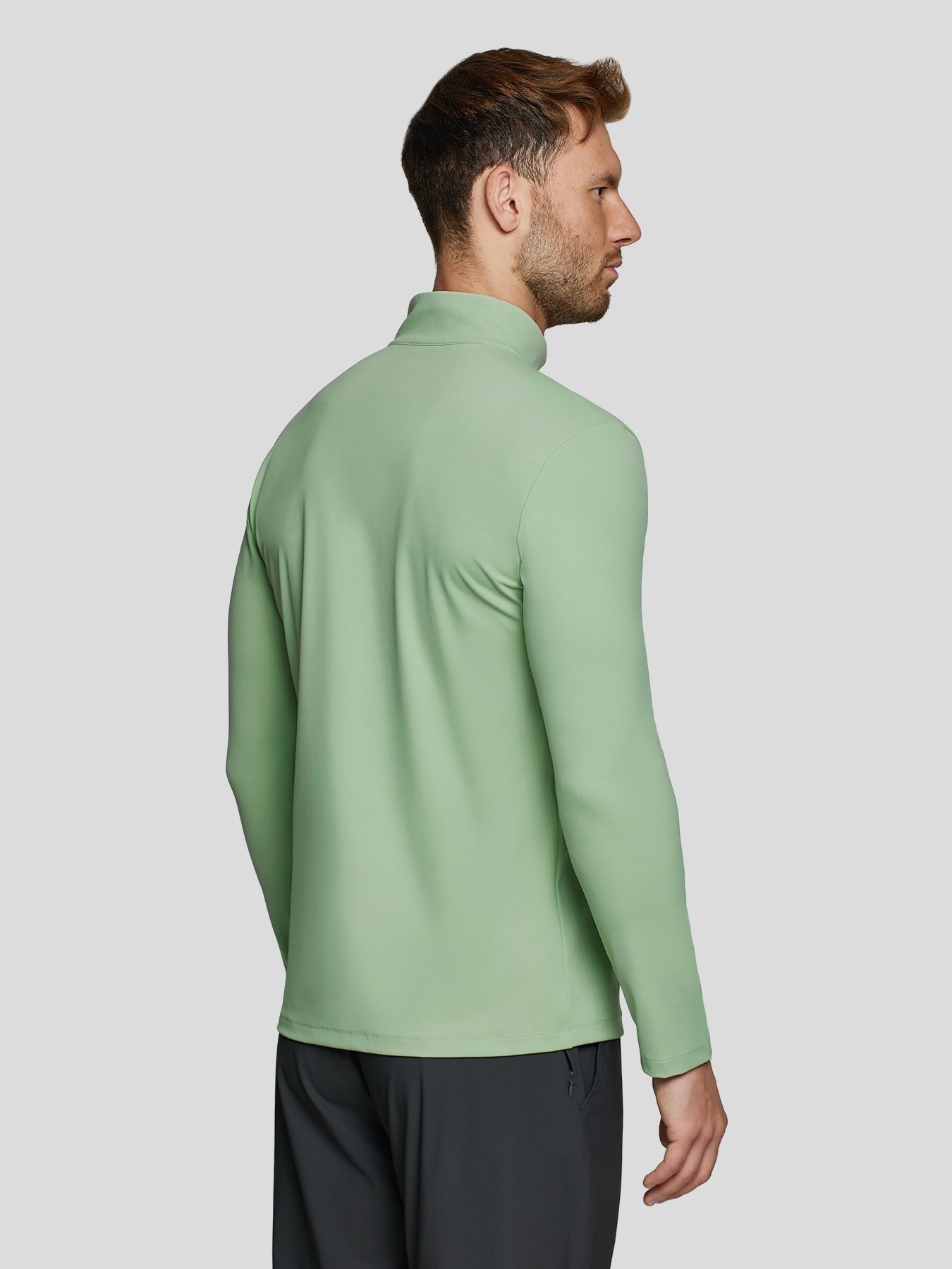 SmoothBlend Slim Fit Half Zip Mock Neck Tee: Zip Contrast Color