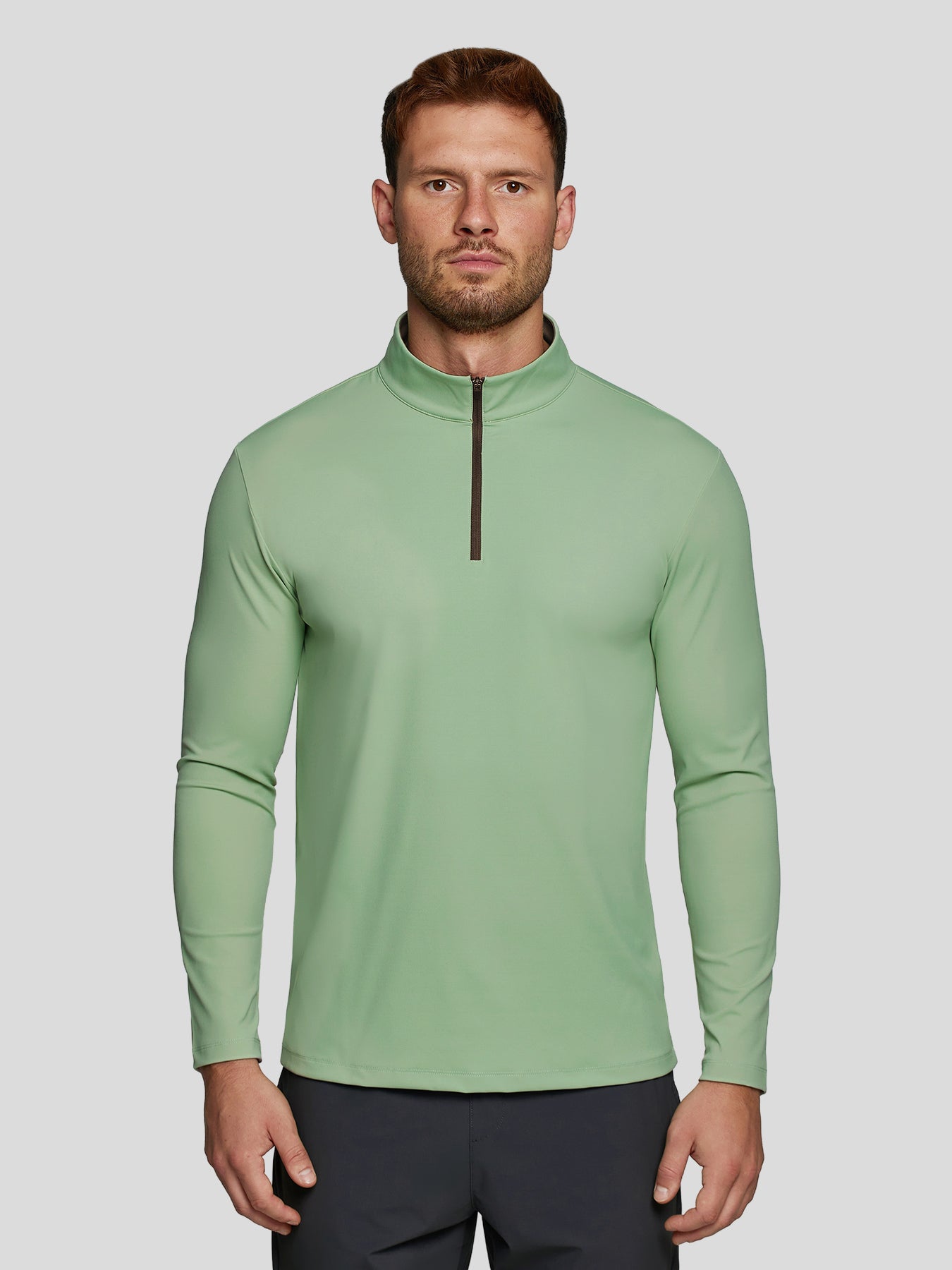 SmoothBlend Slim Fit Half Zip Mock Neck Tee: Zip Contrast Color