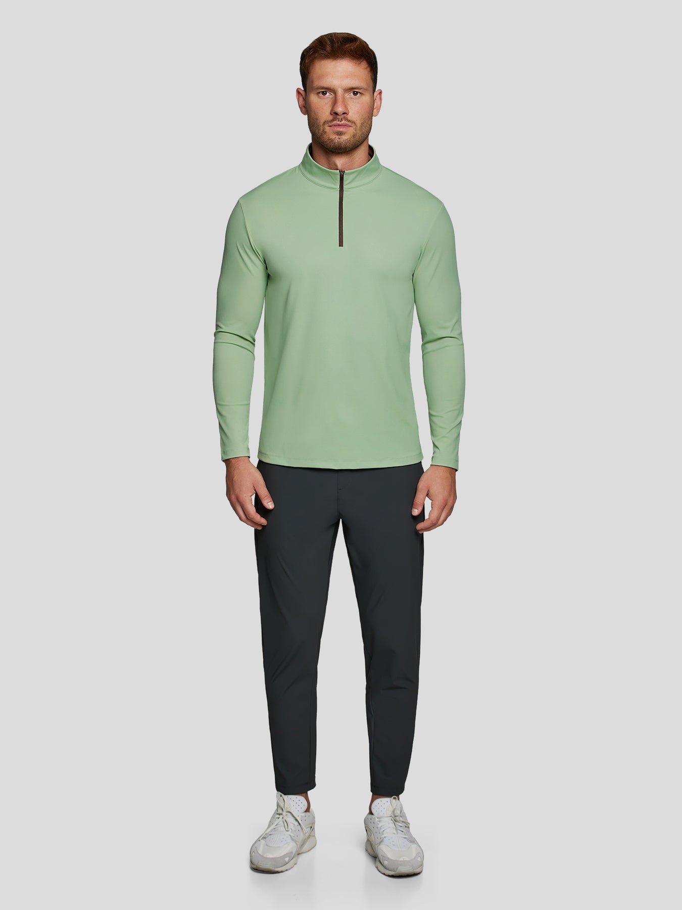 SmoothBlend Slim Fit Half Zip Mock Neck Tee: Zip Contrast Color