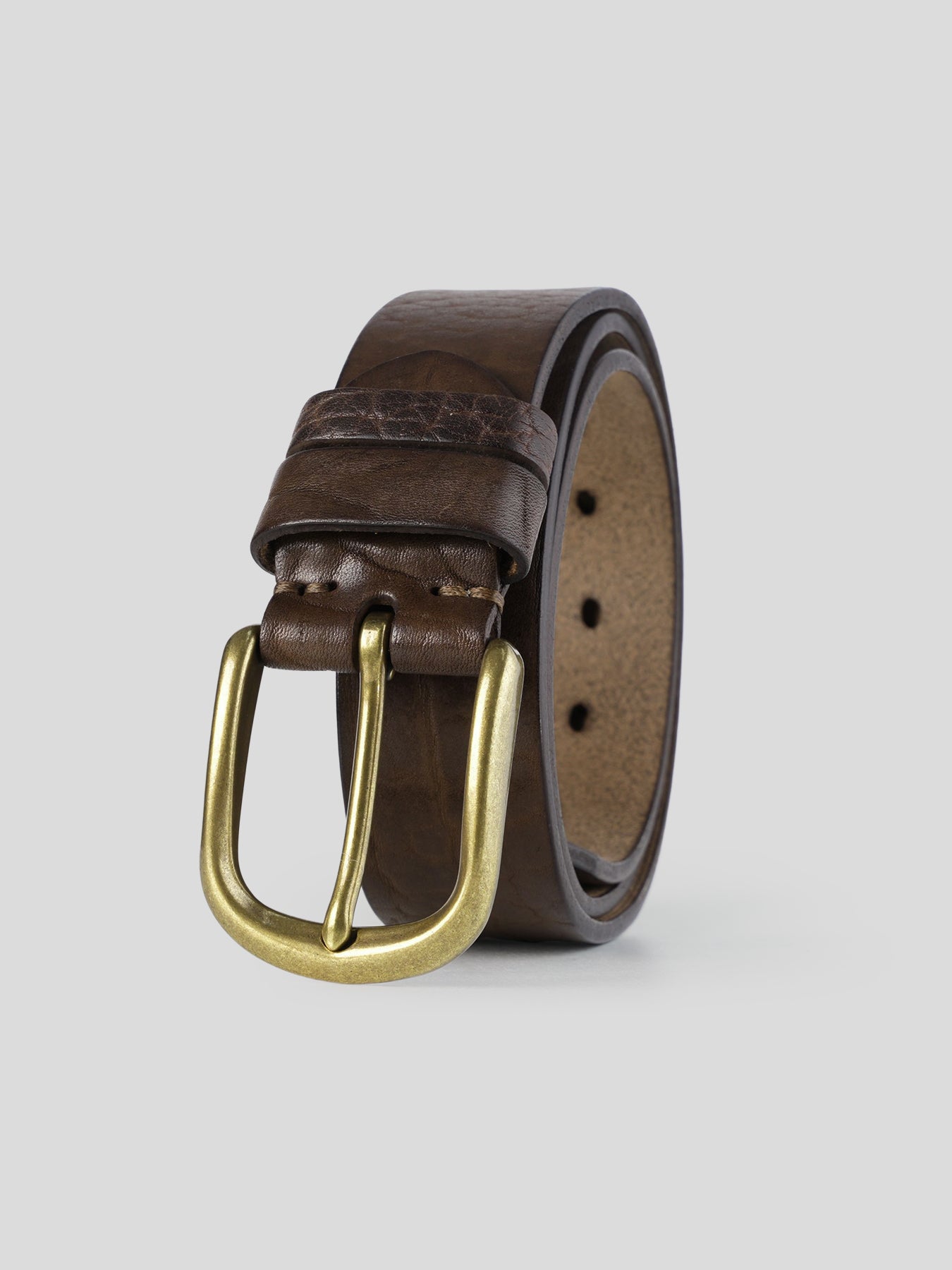 Brass Buckle Leather Dress Belt