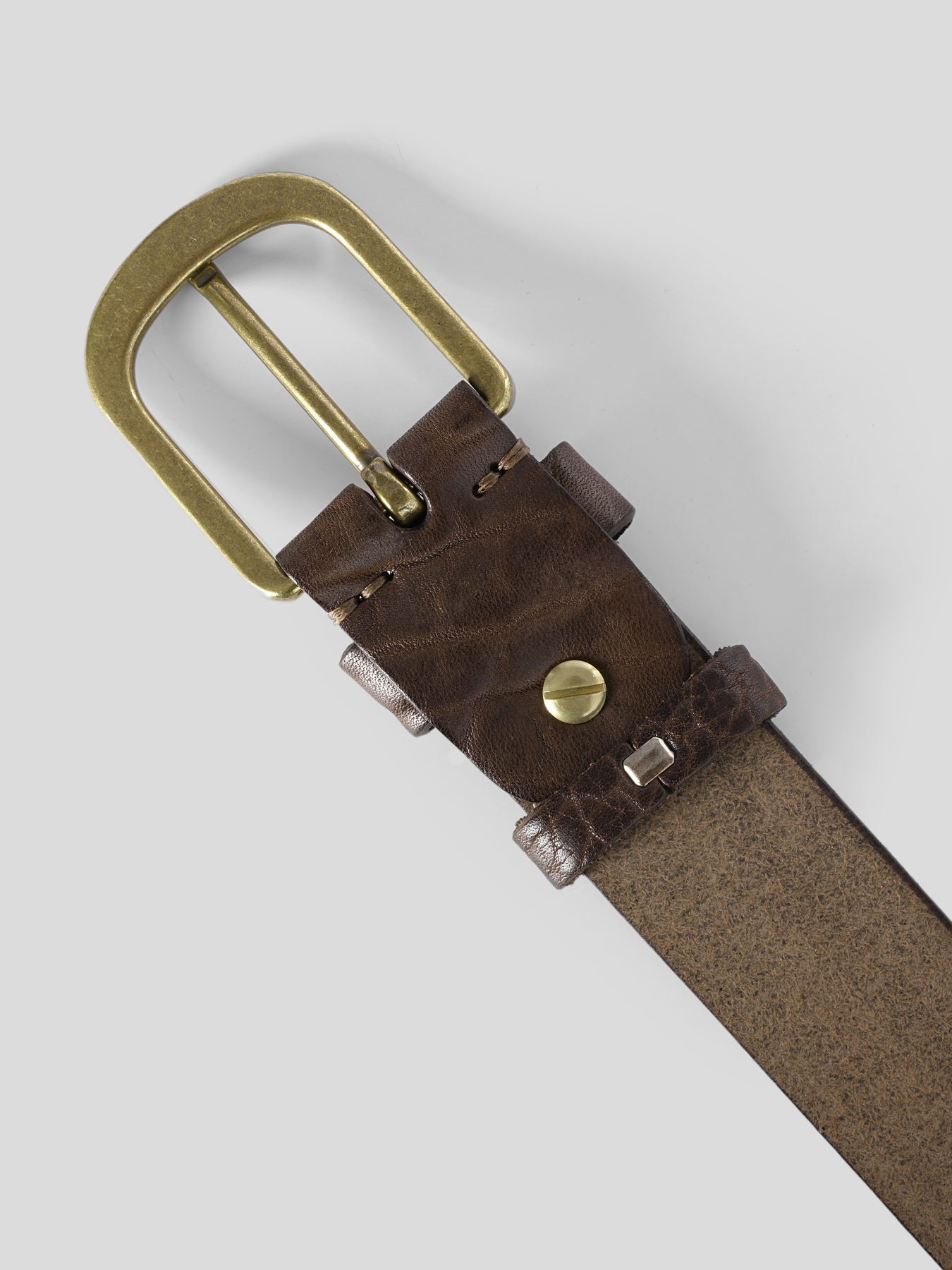 Brass Buckle Leather Dress Belt