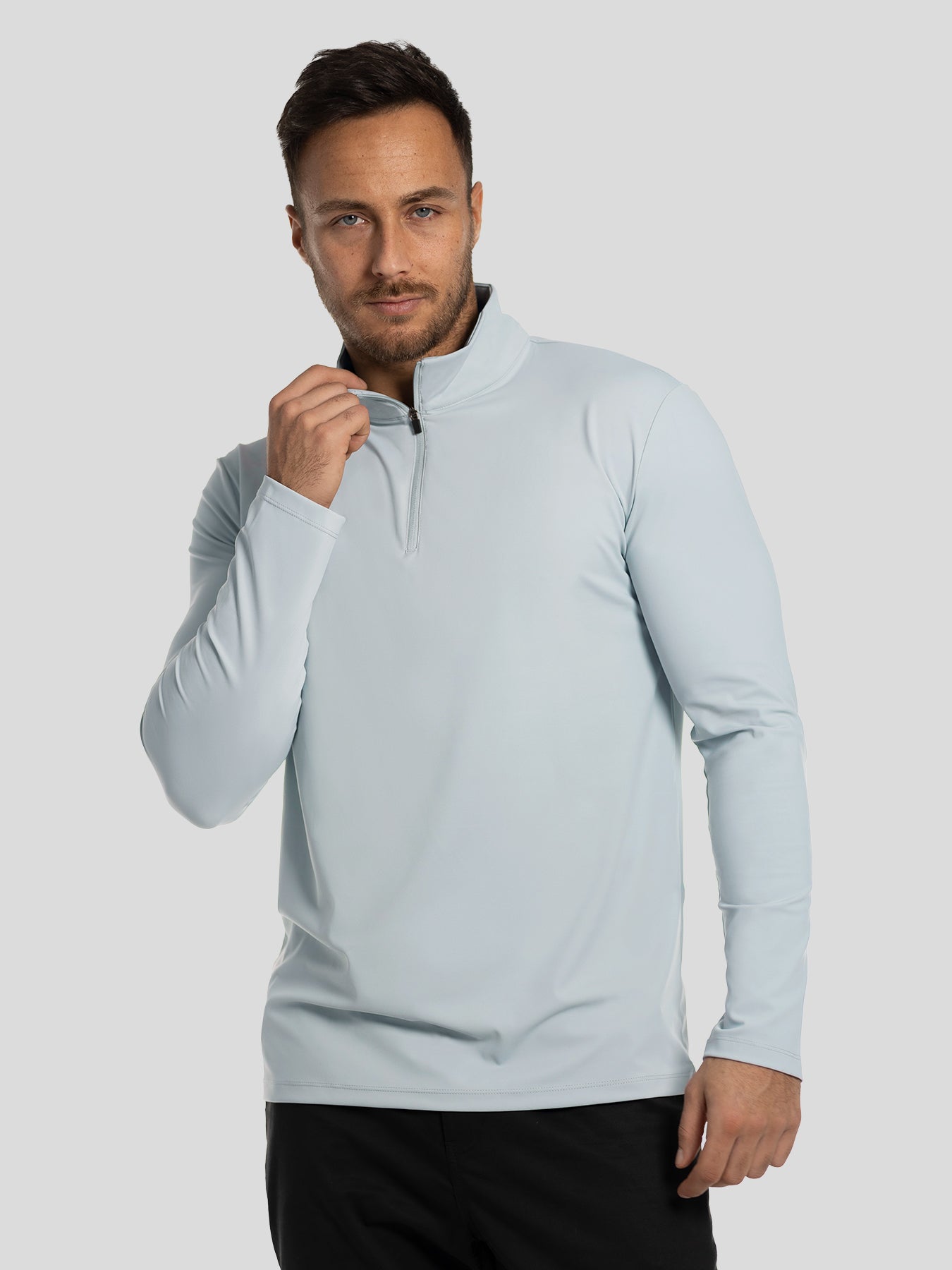 SmoothBlend Half Zip Mock Neck Tee:Zip Same Color