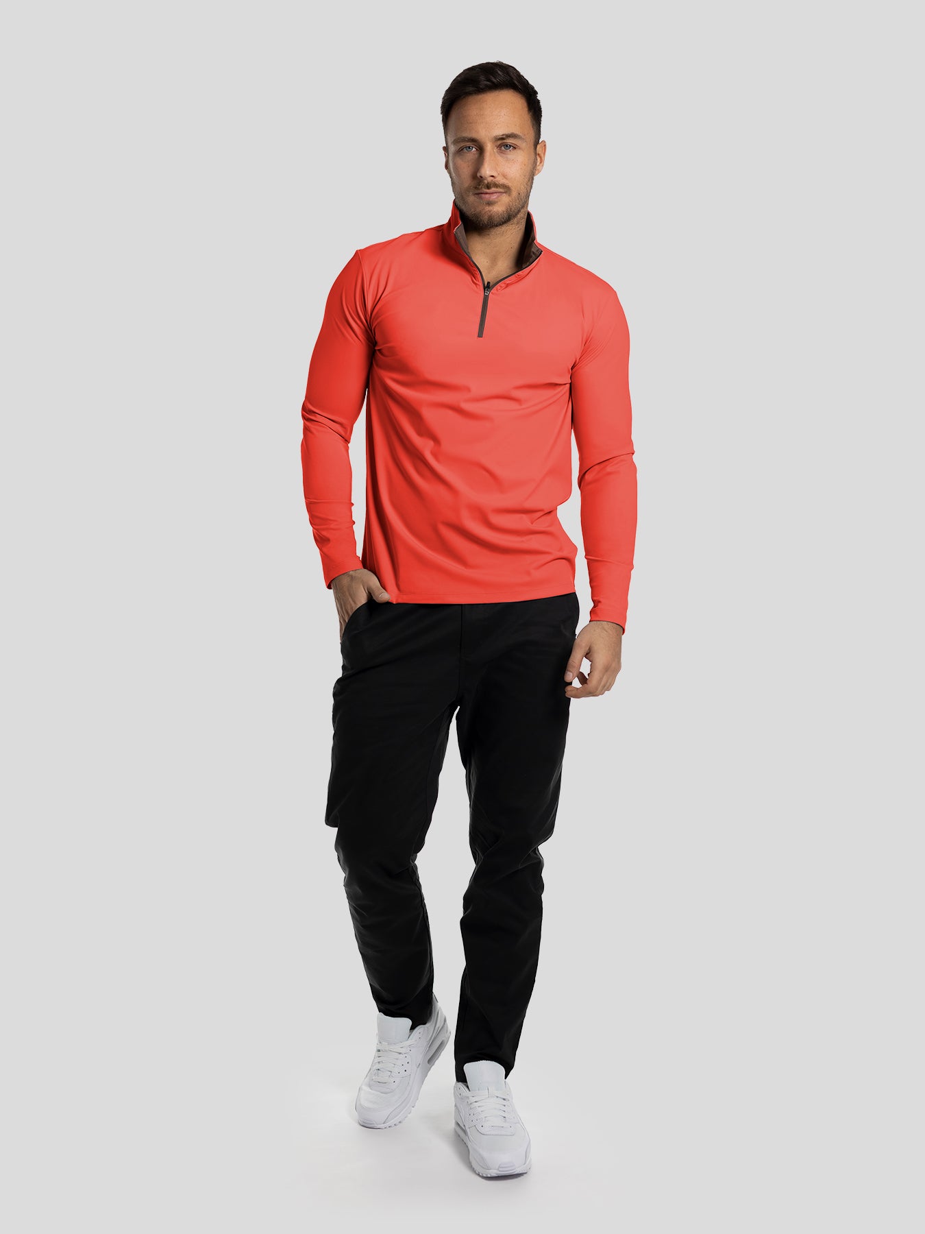 SmoothBlend Slim Fit Half Zip Mock Neck Tee:Zip Contrast Color