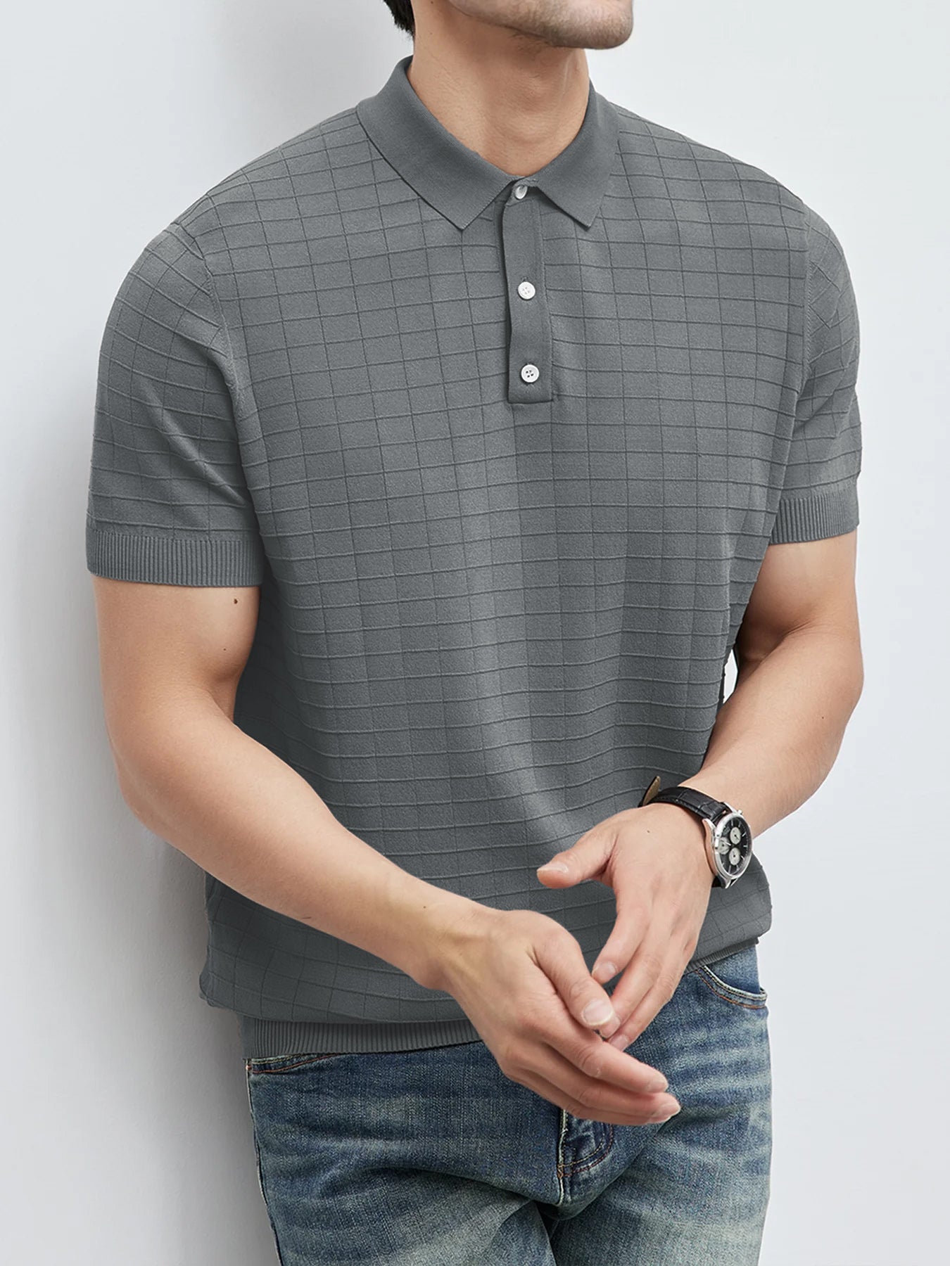 GentleKnit Checkered Short Sleeve Knitted Polo