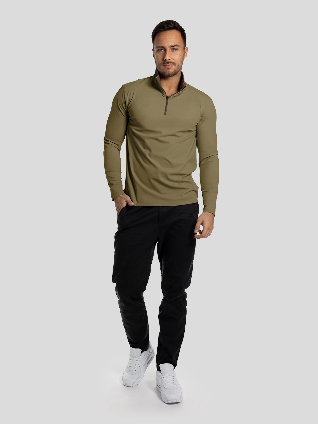 SmoothBlend Slim Fit Half Zip Mock Neck Tee:Zip Contrast Color