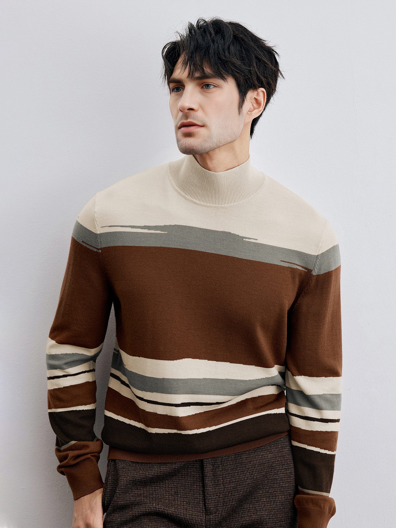 GentleKnit Mock Neck Striped Sweater