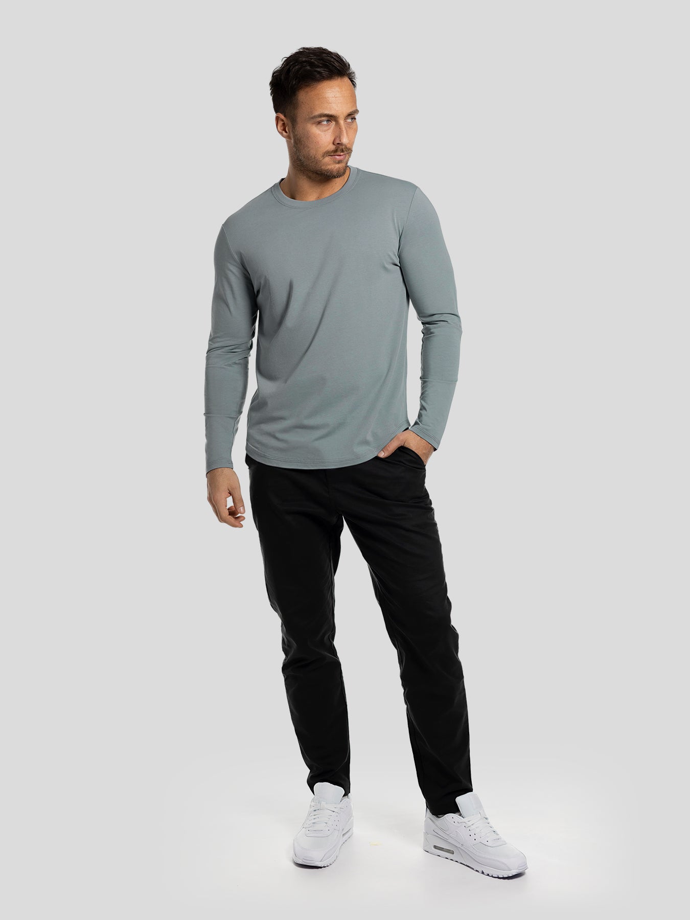 StaySmooth Long Sleeve Curve Hem Tee: Slim Fit