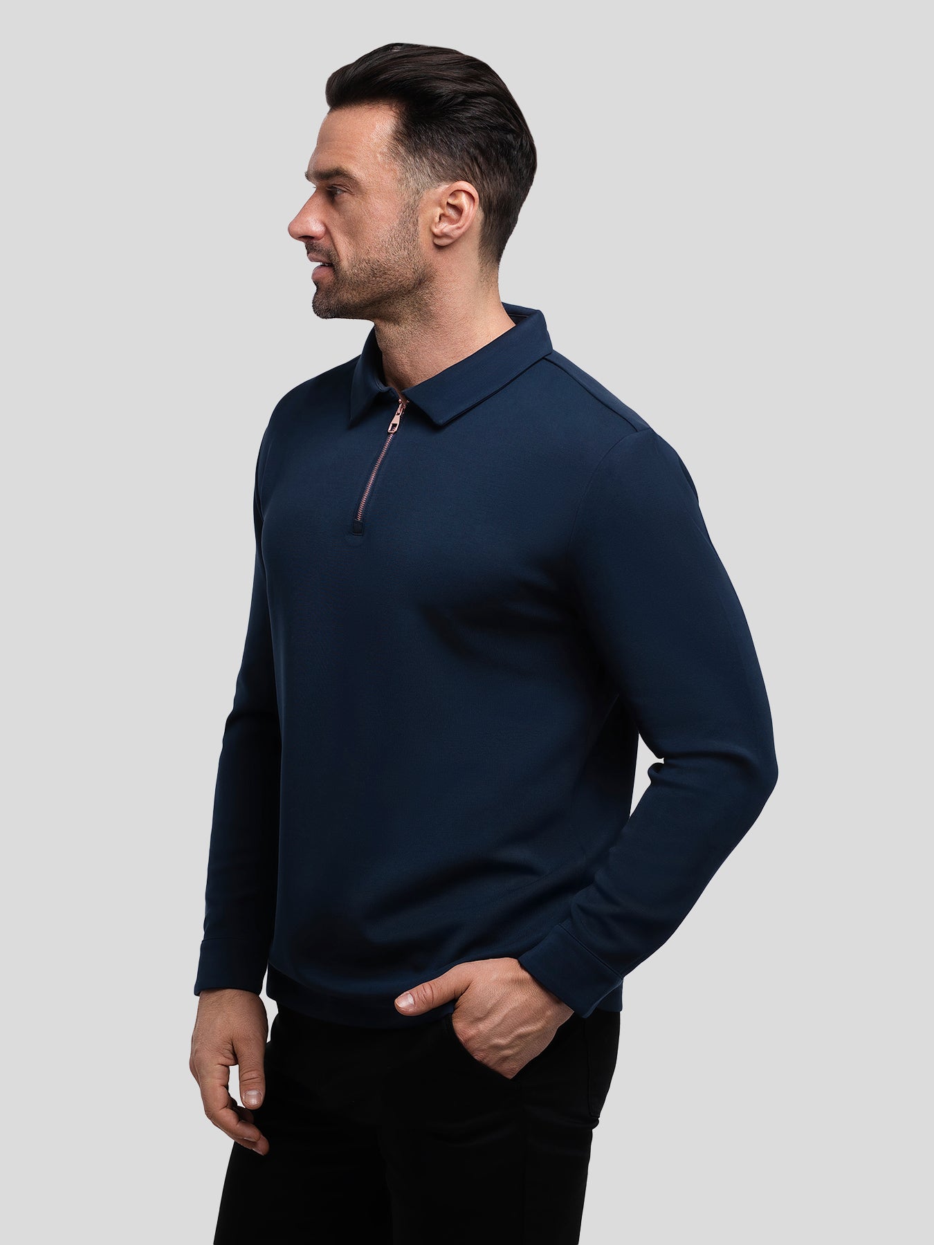 Modal Blend Long Sleeve Half Zip Polo