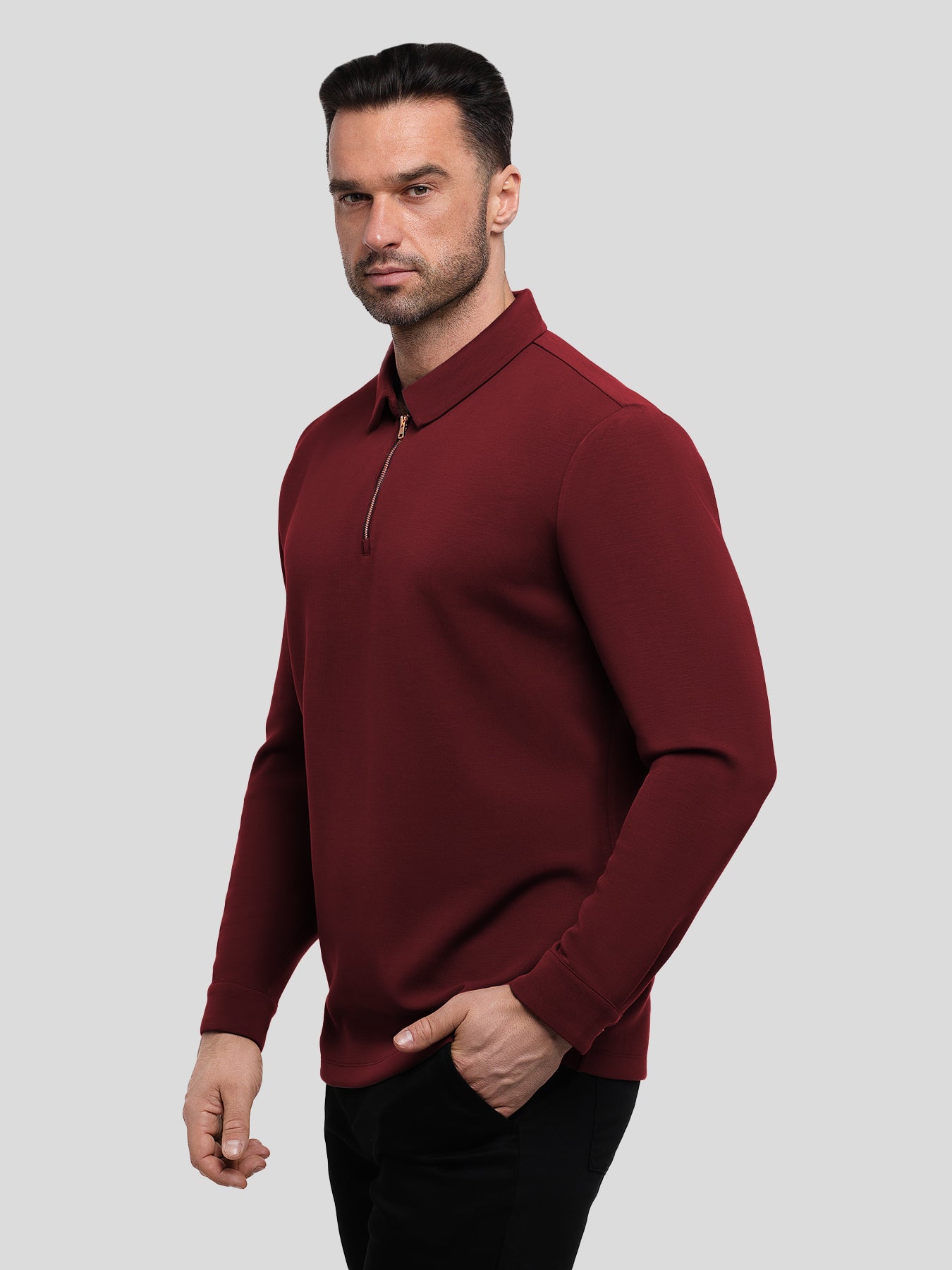 Modal Blend Long Sleeve Half Zip Polo