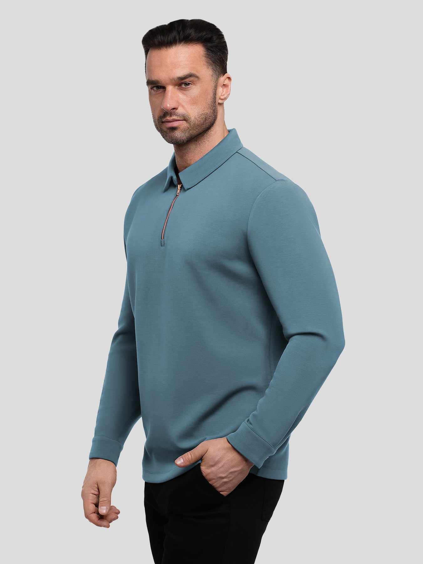 Modal Blend Long Sleeve Half Zip Polo