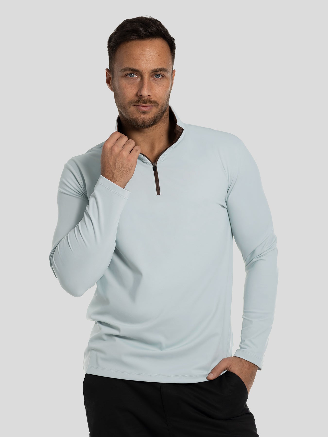 SmoothBlend Slim Fit Half Zip Mock Neck Tee:Zip Contrast Color