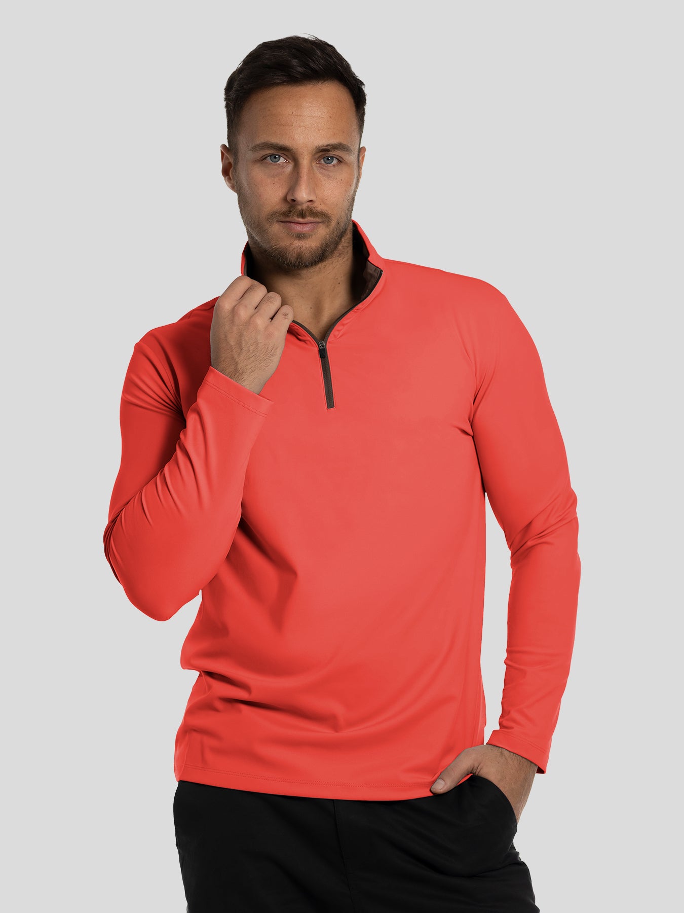 SmoothBlend Slim Fit Half Zip Mock Neck Tee:Zip Contrast Color